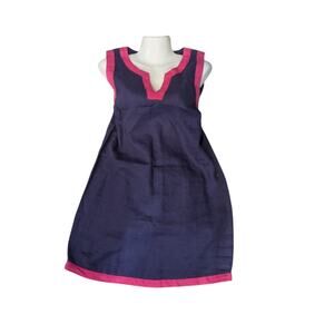 Sigrid Olsen Women's Linen V Neck Sleeveless Tank Dress Blue Pink Size Medium